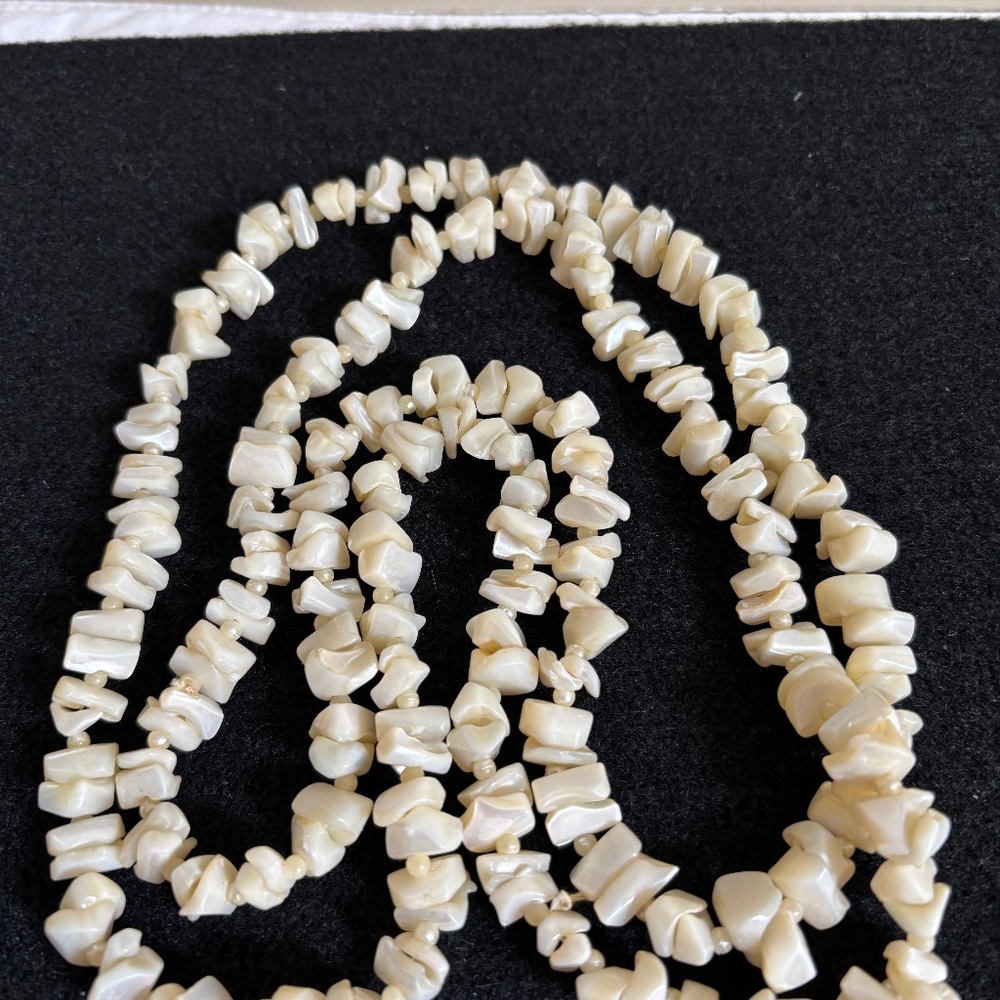 Long Chunky Mother of Pearl Nugget Necklace 44"